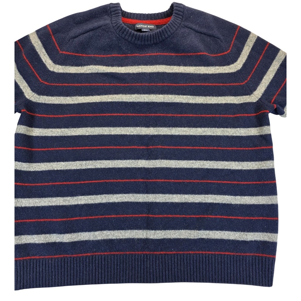 Lands End Mens Sweater XXL 100% Lambswool Striped Academia Classic Outdoors
